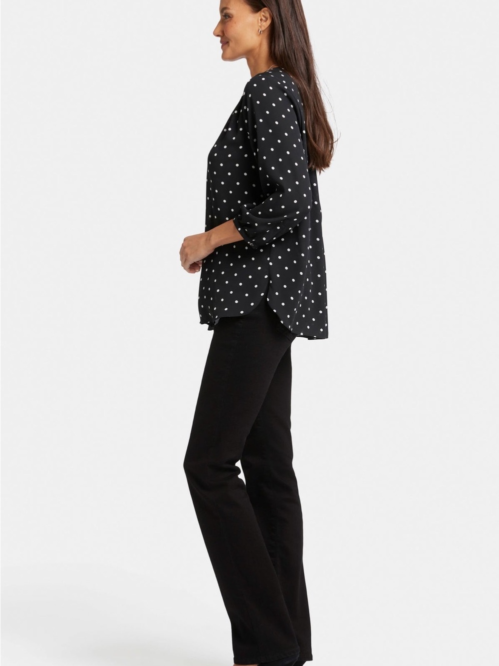 NWOT NYDJ Pintuck Polka Dot Blouse Black White XL Work Professional - Picture 3 of 10